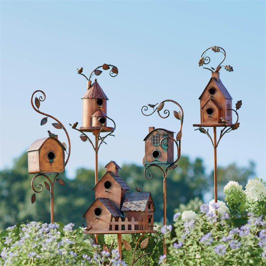 Abstract And Traditional Style Birdhouse Garden Stakes