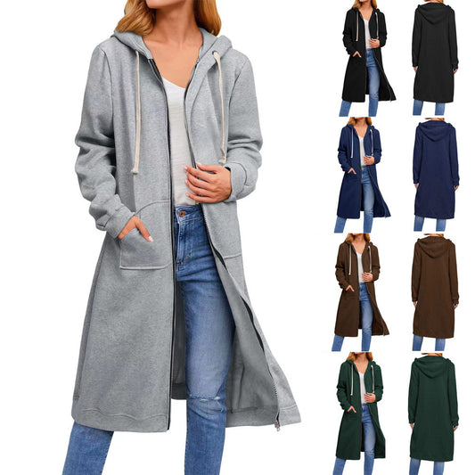 Autumn And Winter Women's Clothing Loose Zip Long Cardigan Jacket